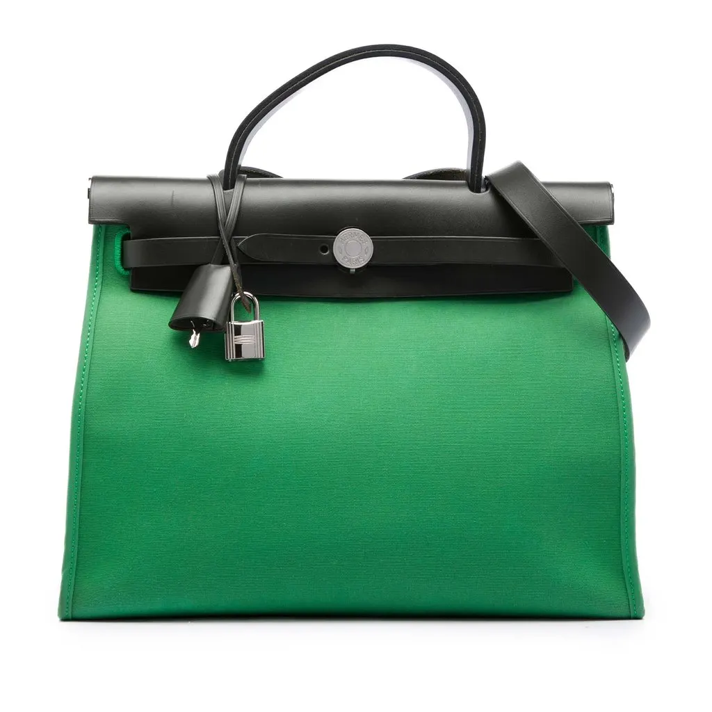 Hermès Toile Herbag Zip 31 Green Very good - Front View