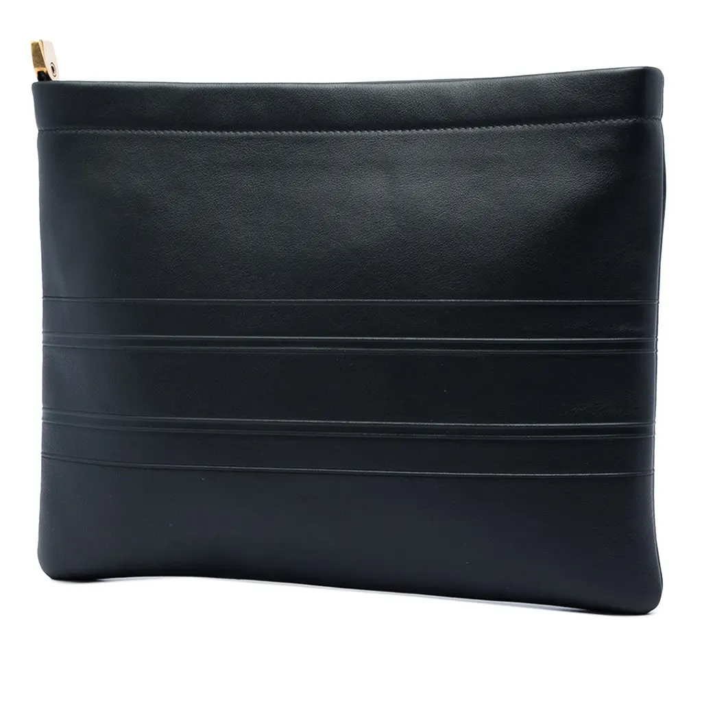 Dior Embossed Calfskin Logo Zip Clutch Black Leather Very good - Back View