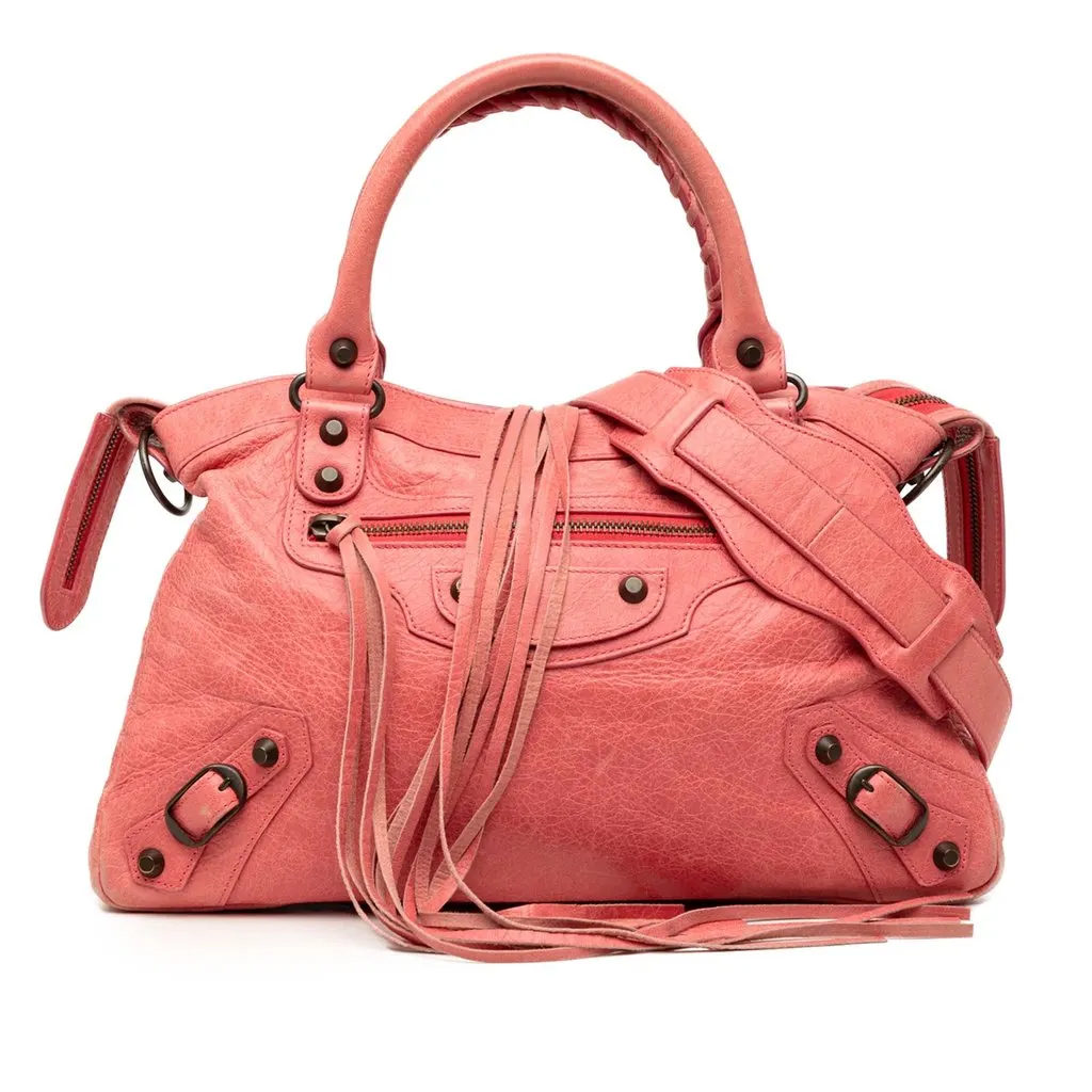 Balenciaga Lambskin Motocross Classic Town Satchel Pink Leather Very good - Front View