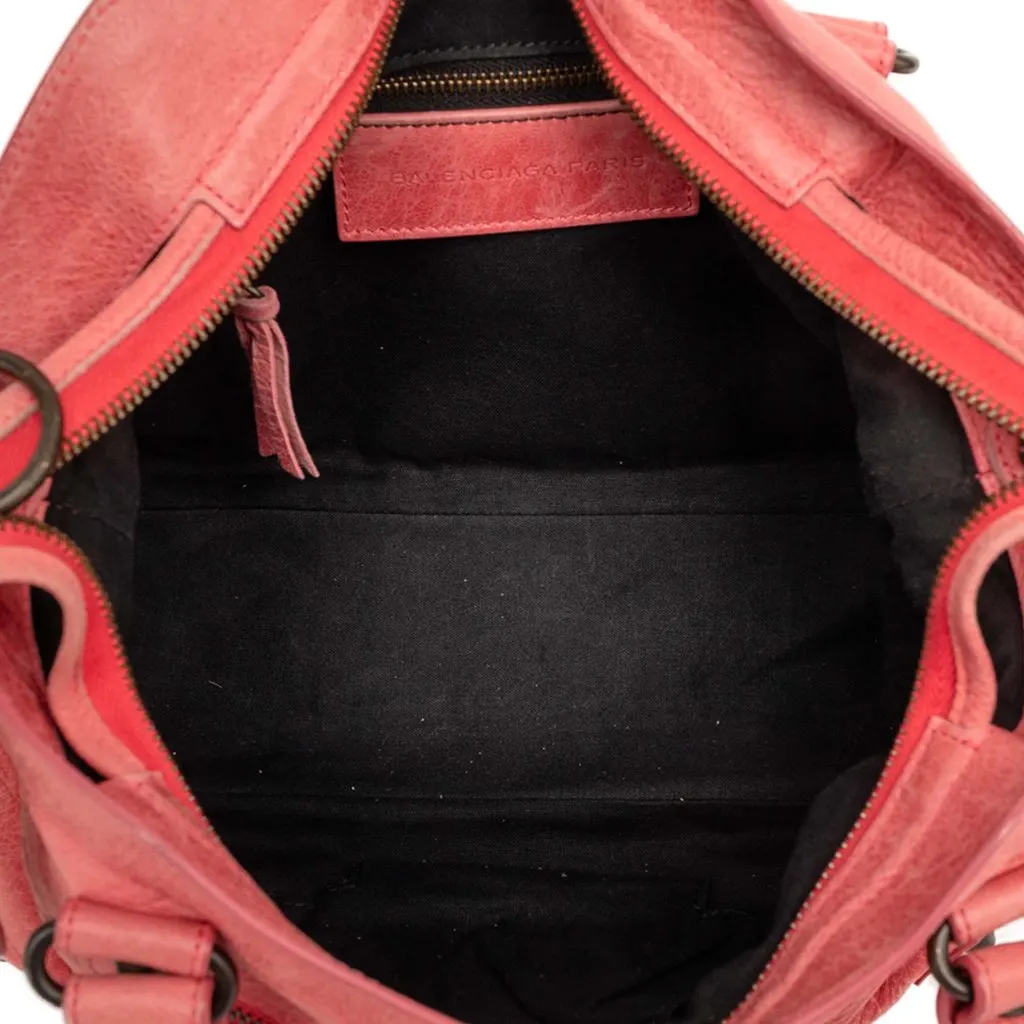 Balenciaga Lambskin Motocross Classic Town Satchel Pink Leather Very good - Model View