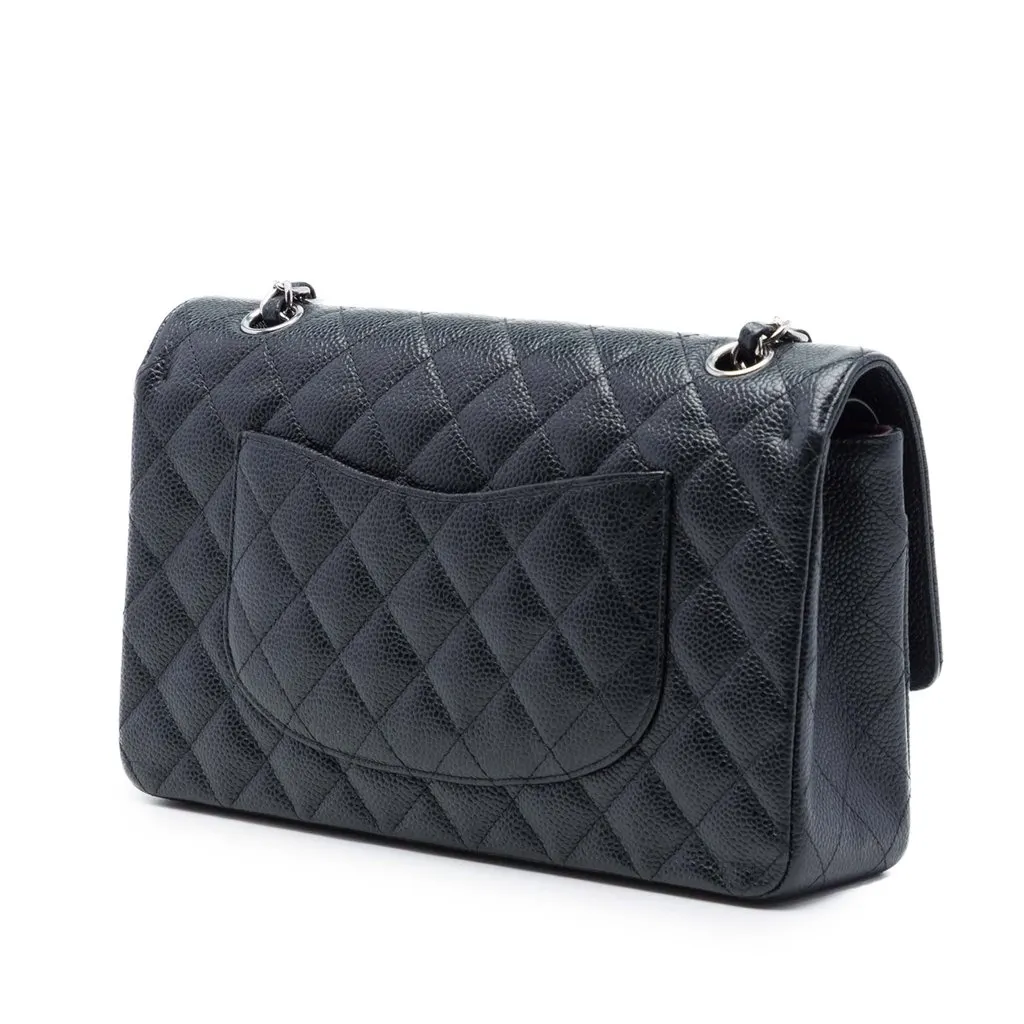 Chanel Medium Classic Caviar Double Flap Black Leather Very good - Back View