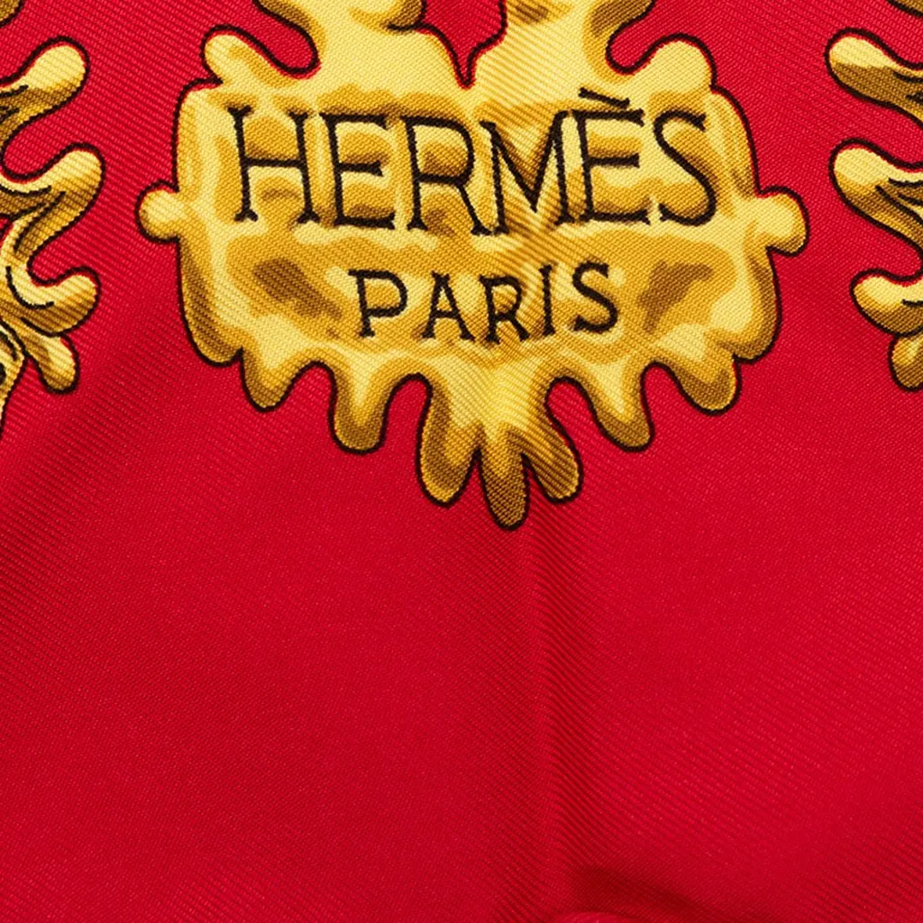 Hermès Les Cavaliers d Or Silk Scarf 90 Red Silk Good - Box View