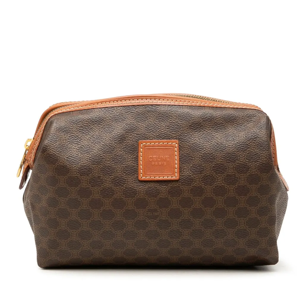 Celine Macadam Coated Canvas Cosmetic Pouch Brown Canvas Very good - Front View