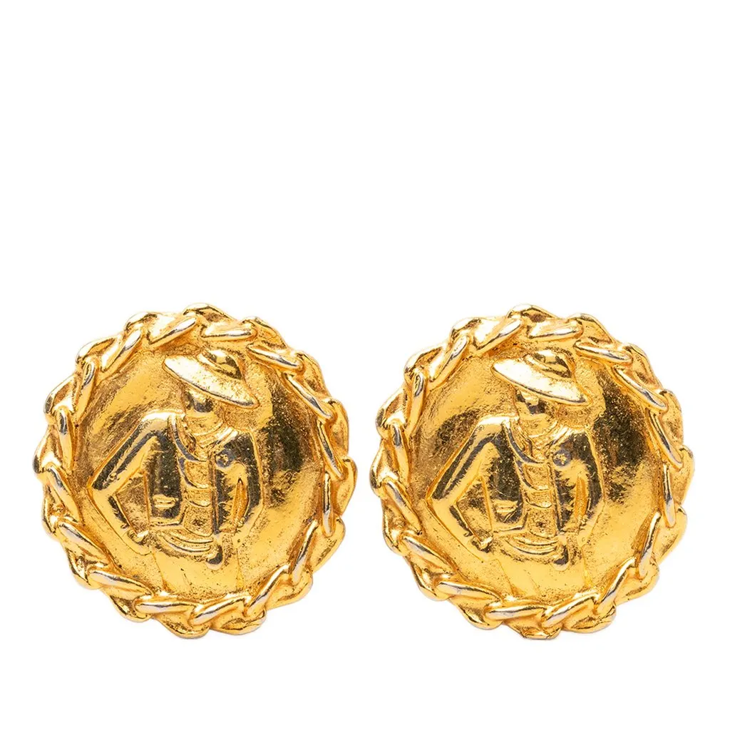 Chanel Gold Plated Mademoiselle Clip on Earrings Gold Metal Very good - Front View