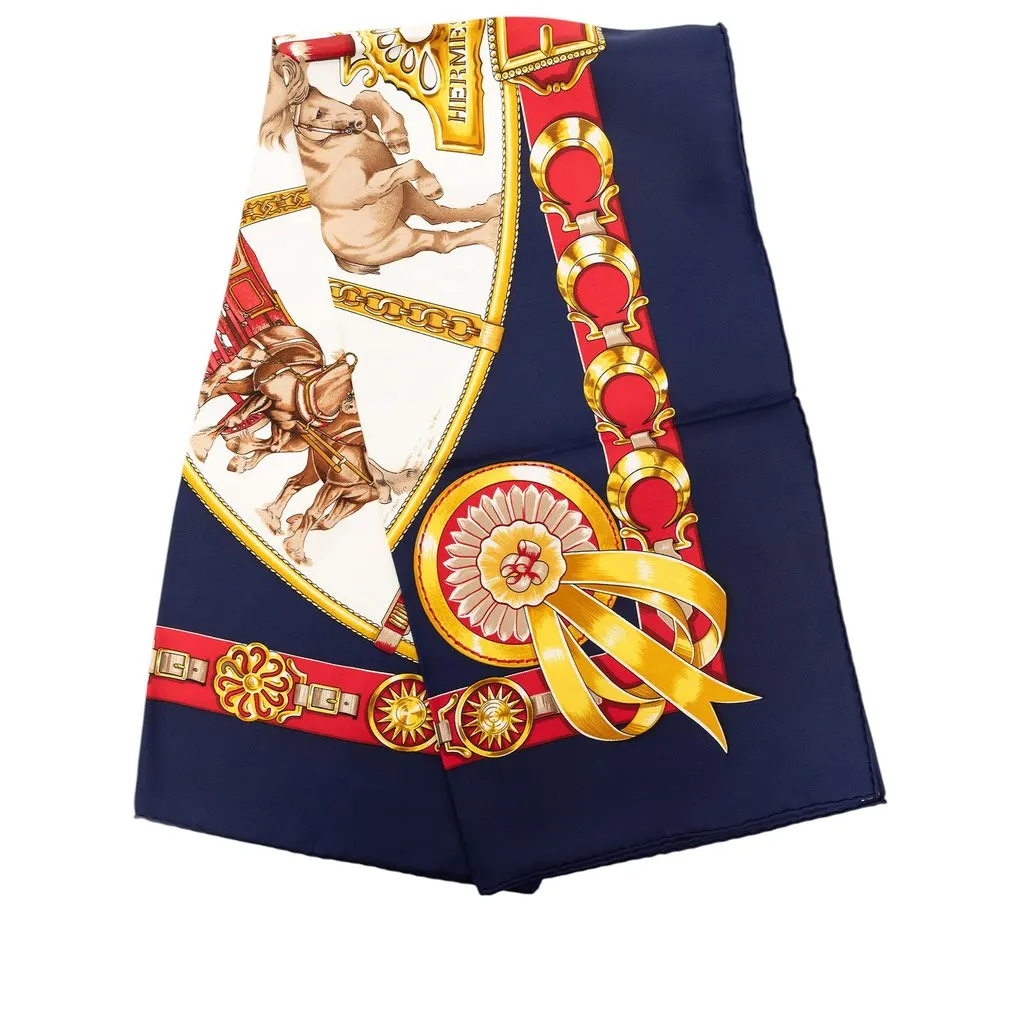 Hermès Chevaux de Trait Silk Scarf 90 Blue Never worn - Front View