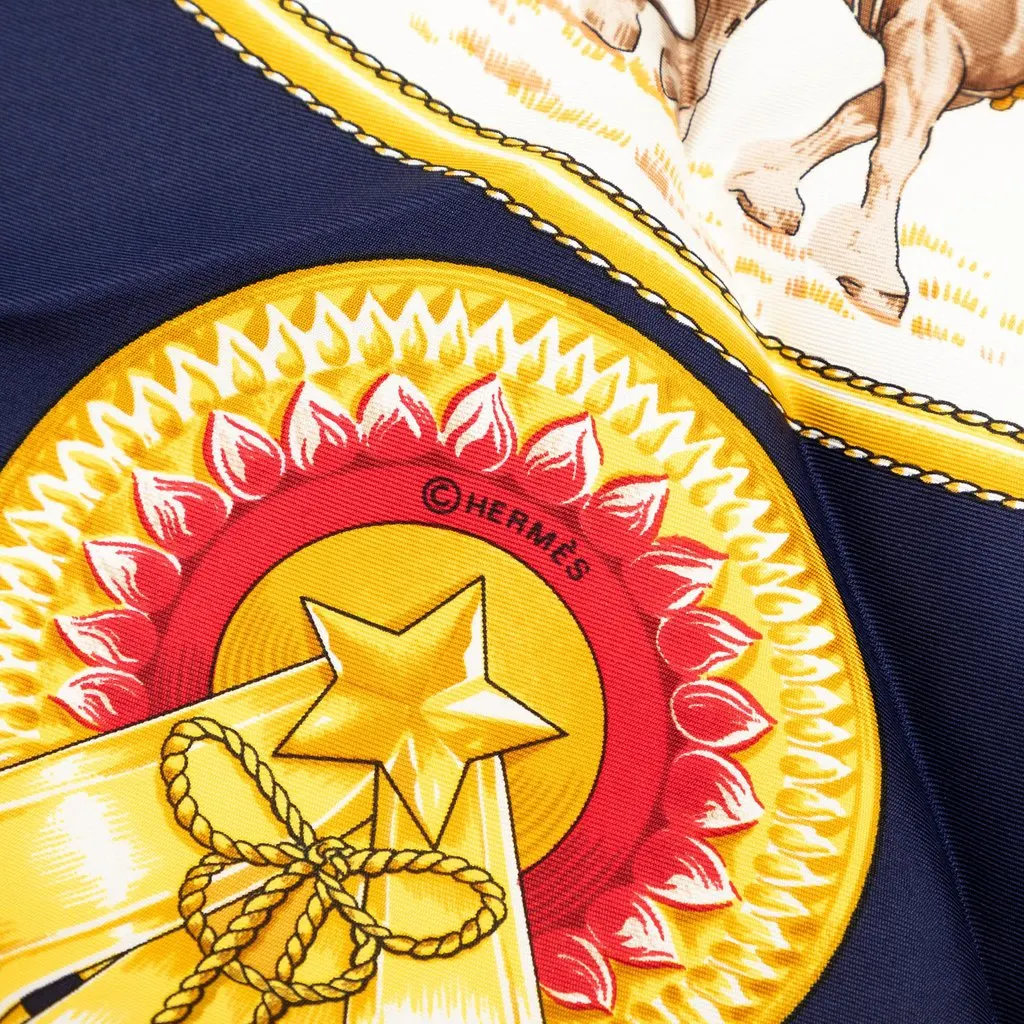 Hermès Chevaux de Trait Silk Scarf 90 Blue Never worn - Box View