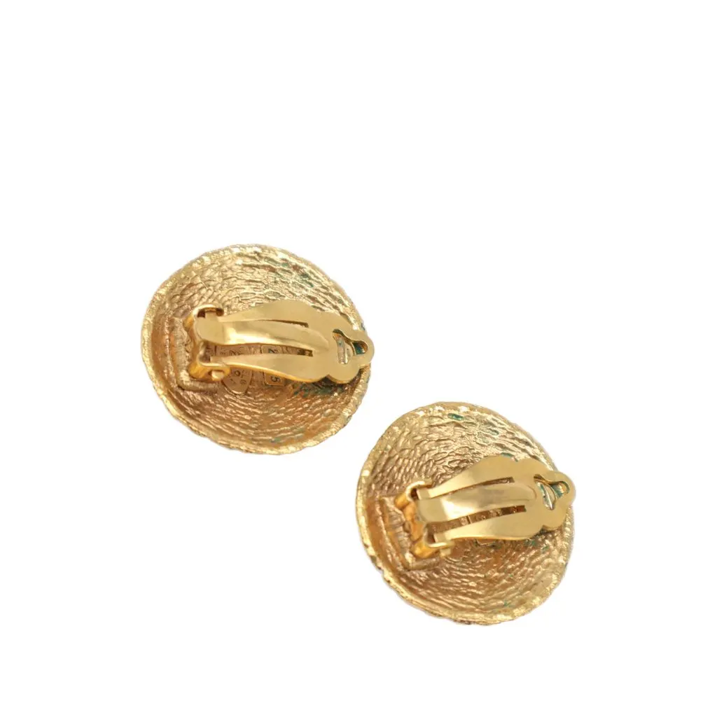 Chanel CC Gold Plated Woven Round Clip On Earrings Gold Metal Very good - Back View