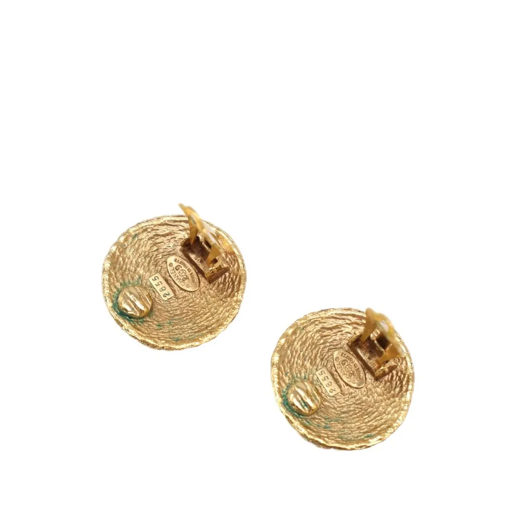 Chanel CC Gold Plated Woven Round Clip On Earrings Gold Metal Very good - Inside View