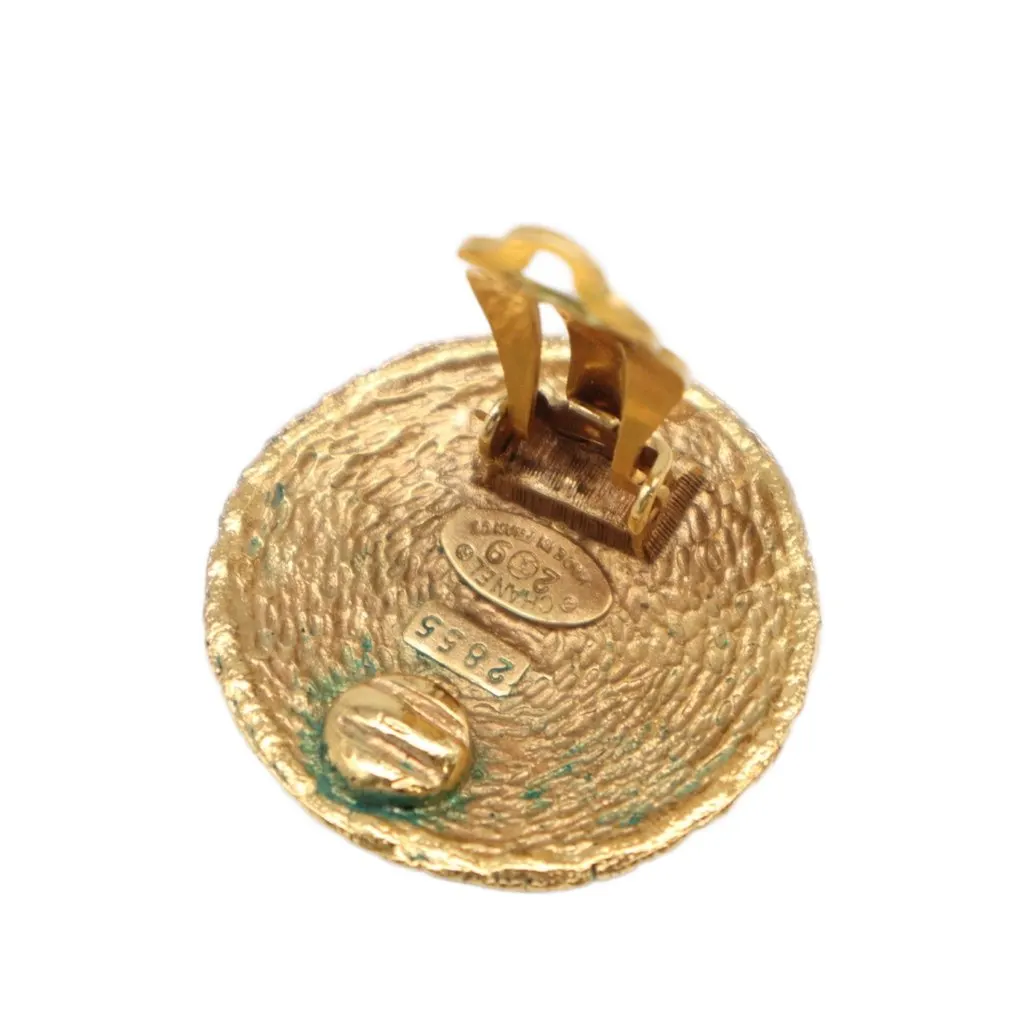 Chanel CC Gold Plated Woven Round Clip On Earrings Gold Metal Very good - Box View