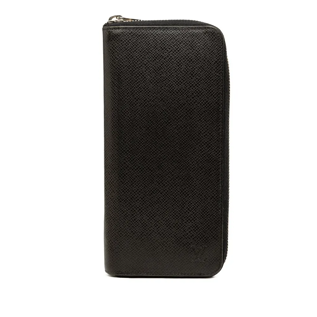 Louis Vuitton Taiga Zippy Vertical Long Wallet Black Leather Good - Front View