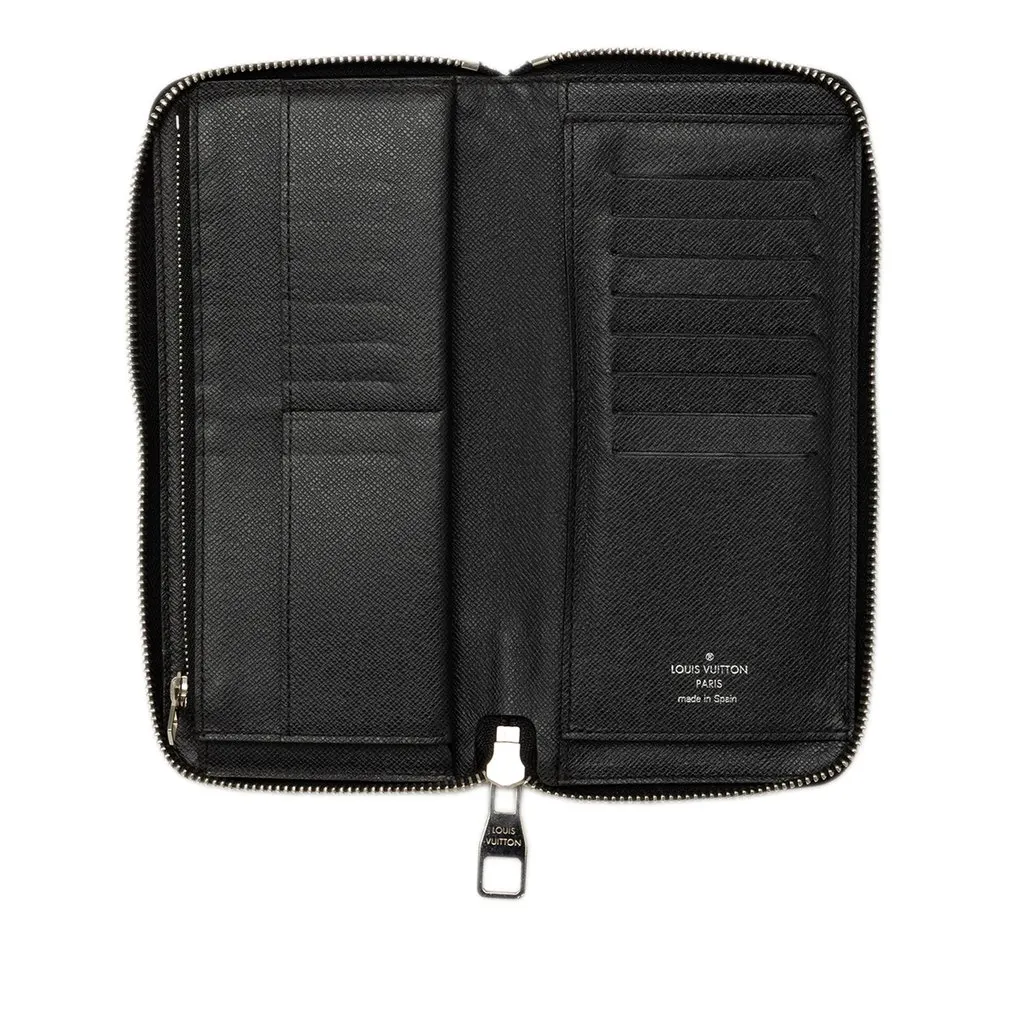 Louis Vuitton Taiga Zippy Vertical Long Wallet Black Leather Good - Model View