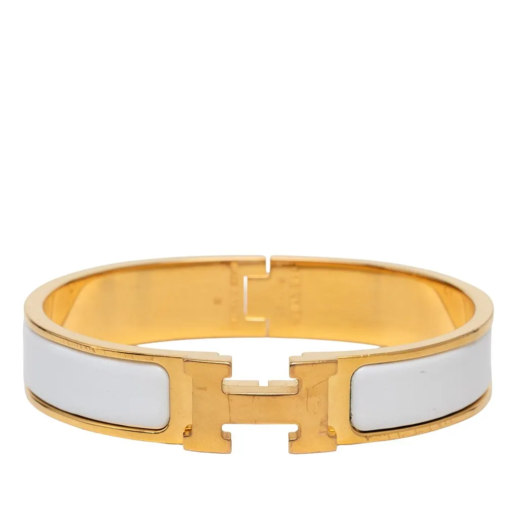 Hermès Narrow Enamel Clic H Bracelet PM White Very good - Front View