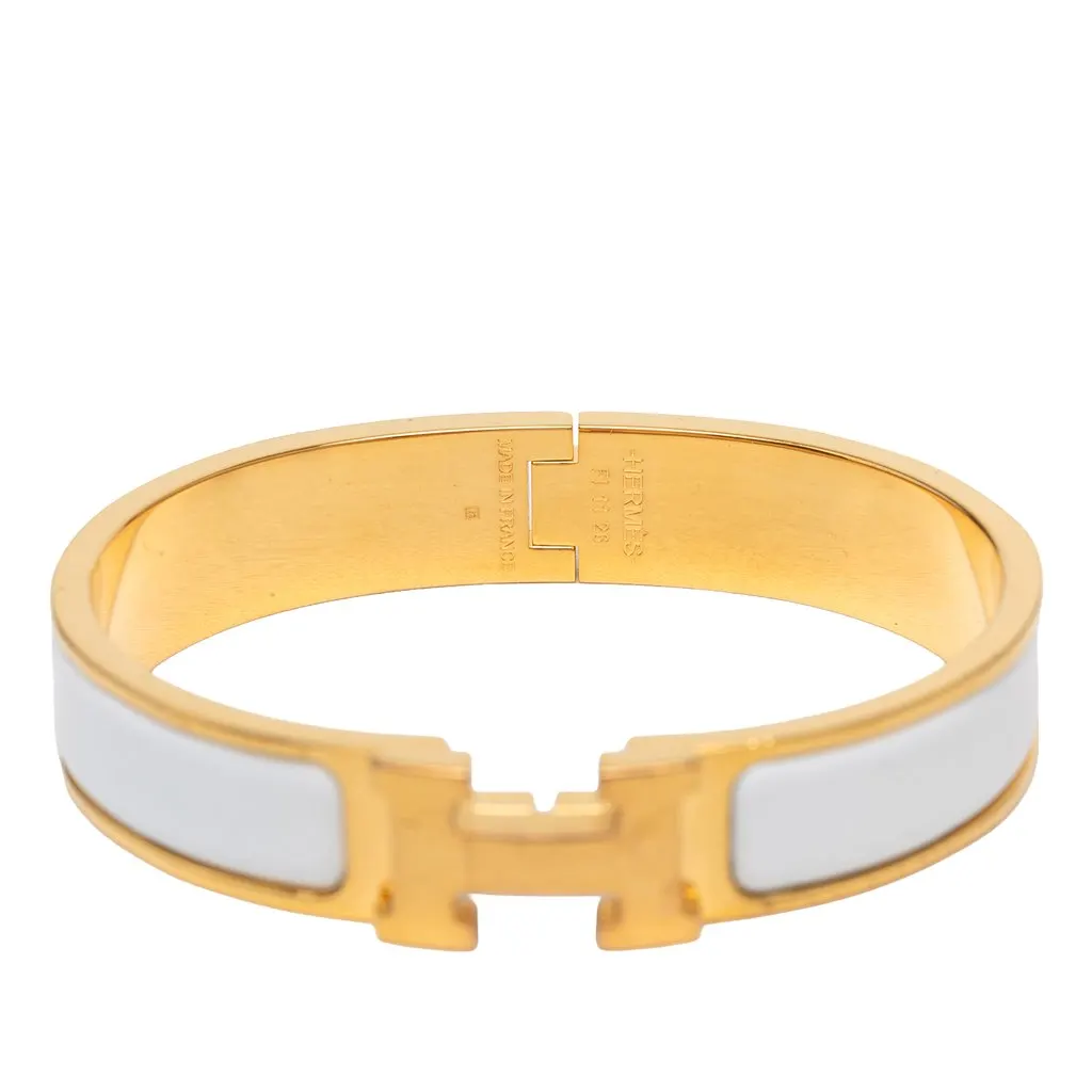 Hermès Narrow Enamel Clic H Bracelet PM White Very good - Model View