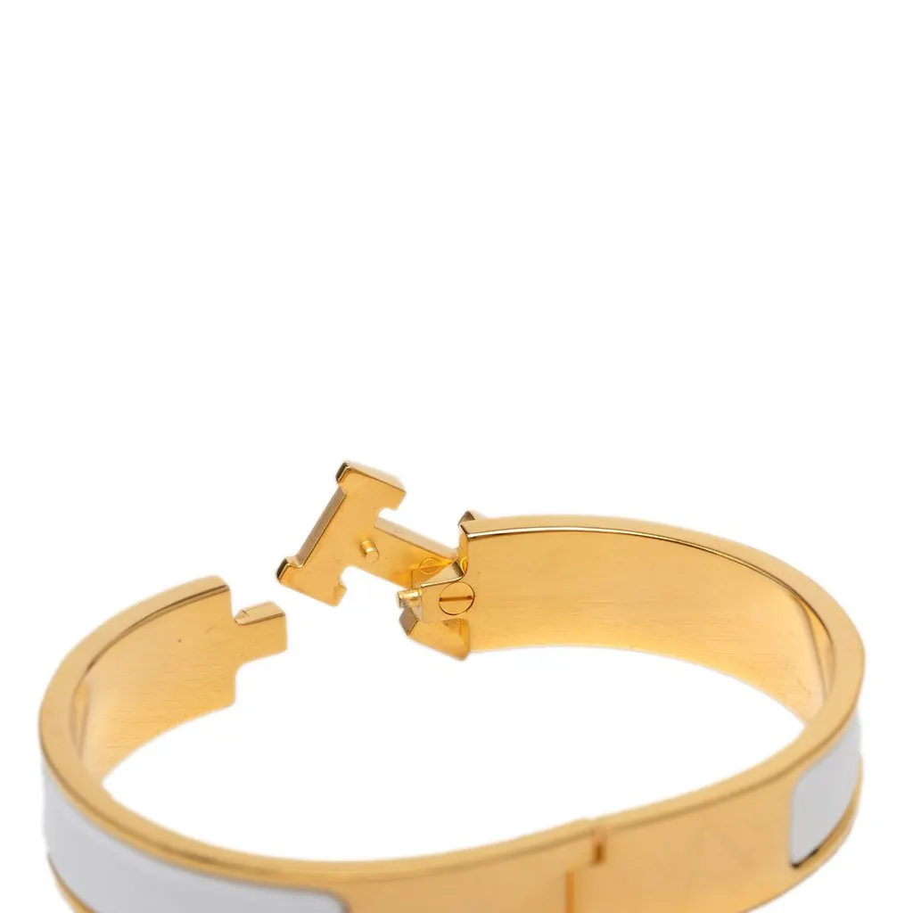 Hermès Narrow Enamel Clic H Bracelet PM White Very good - Box View