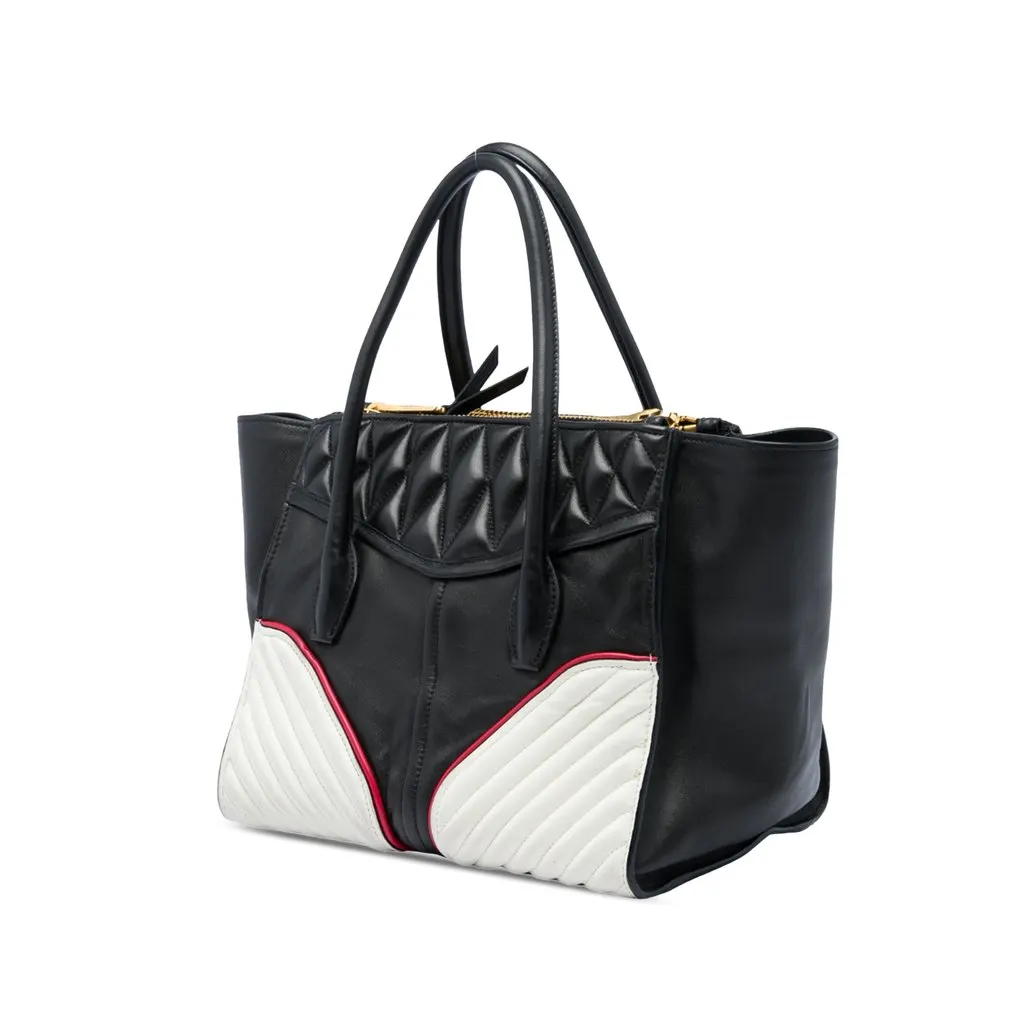 Miu Miu Small Tricolor Nappa Biker Twin Pocket Satchel Black Leather Very good - Back View