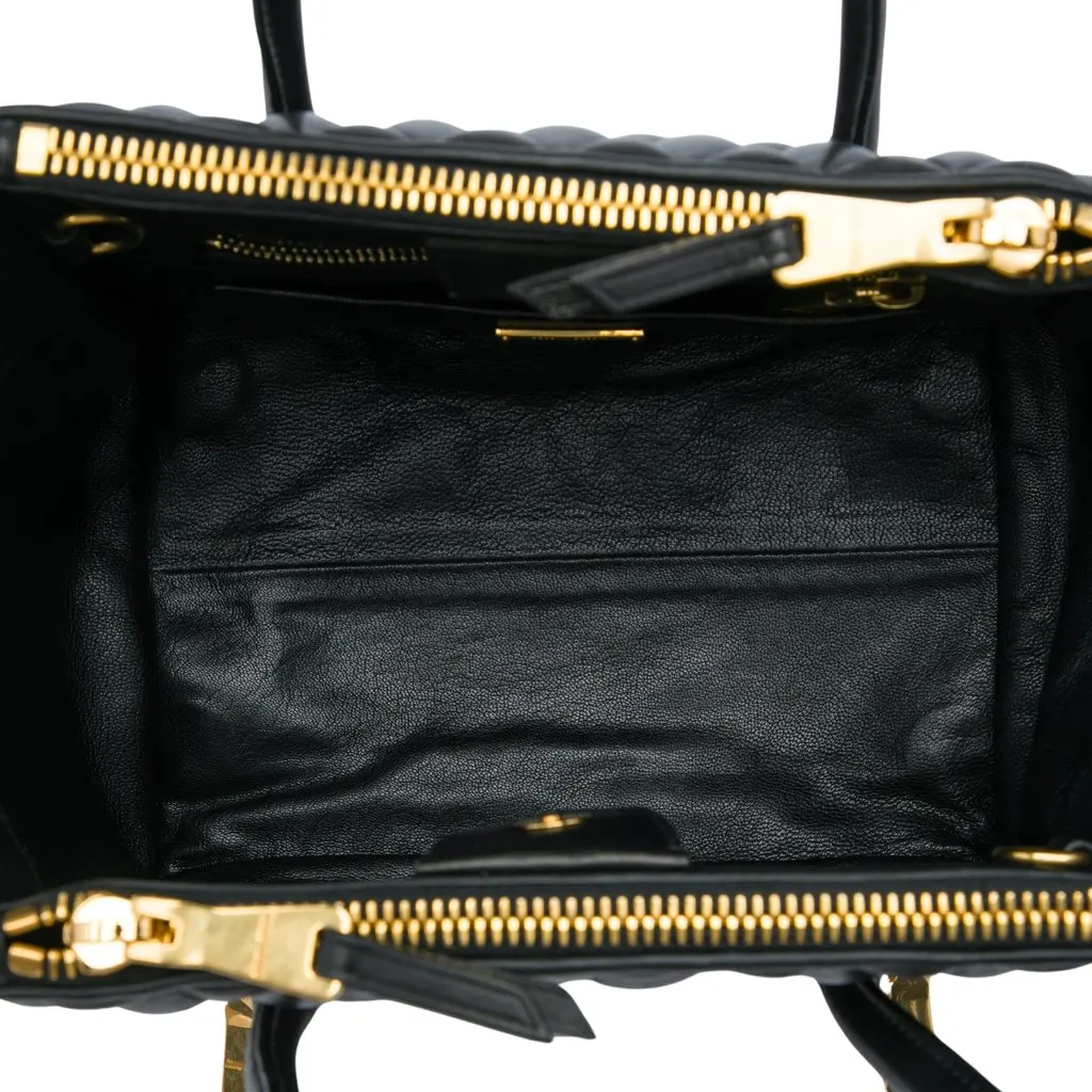 Miu Miu Small Tricolor Nappa Biker Twin Pocket Satchel Black Leather Very good - Model View