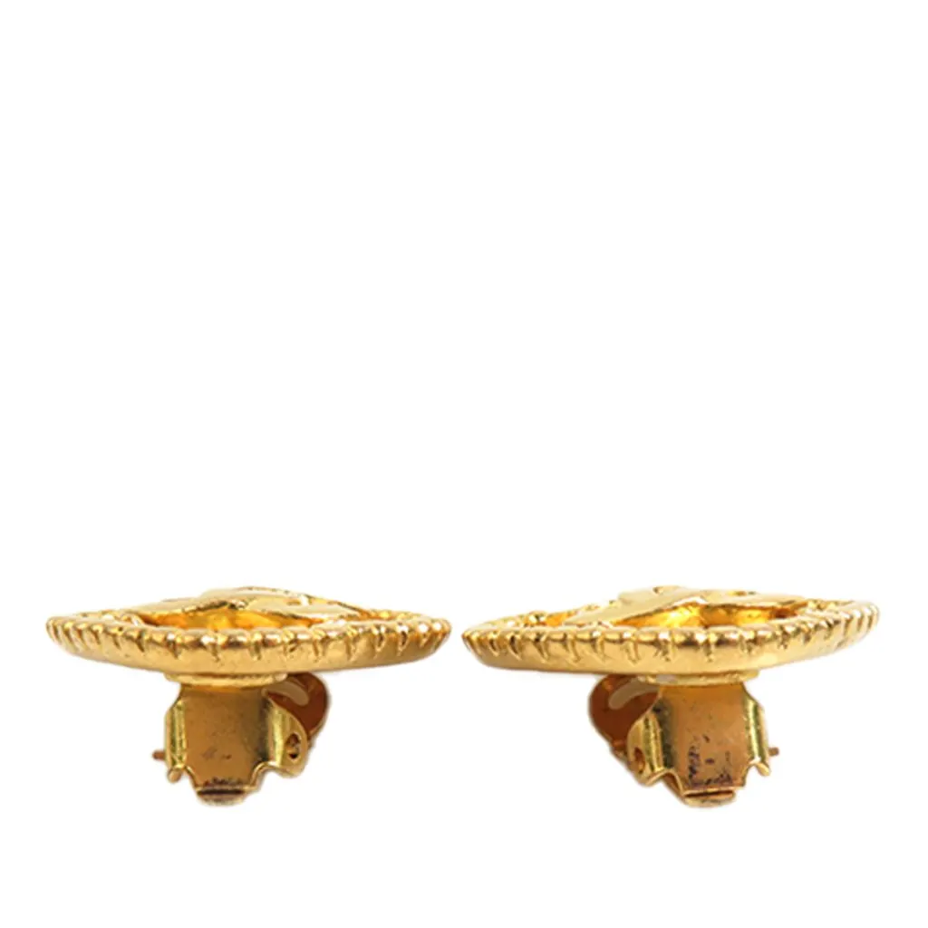 Chanel CC Gold Plated Square Clip On Earrings Gold Metal Very good - Back View