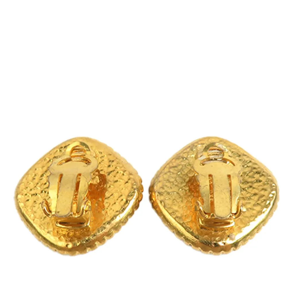 Chanel CC Gold Plated Square Clip On Earrings Gold Metal Very good - Inside View