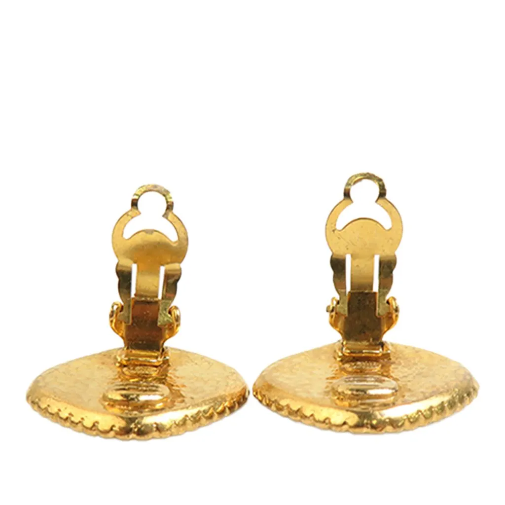 Chanel CC Gold Plated Square Clip On Earrings Gold Metal Very good - Box View