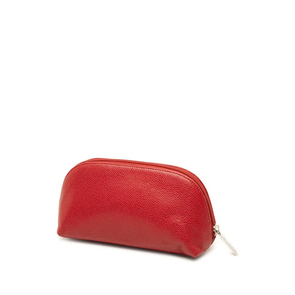 Chanel CC Caviar Cosmetic Pouch Red Leather Very good - Back View