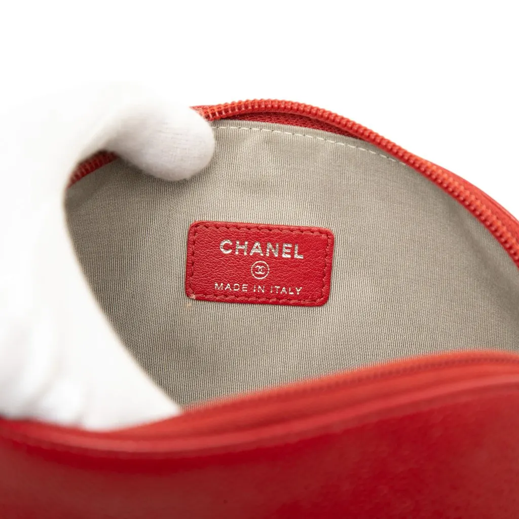 Chanel CC Caviar Cosmetic Pouch Red Leather Very good - Box View