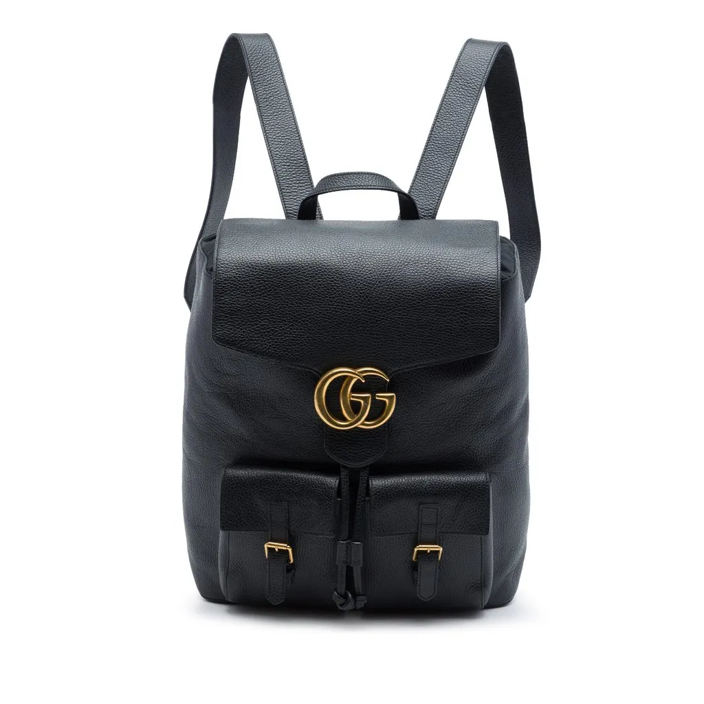 Gucci GG Marmont Calfskin Backpack Black Leather Very good - Front View