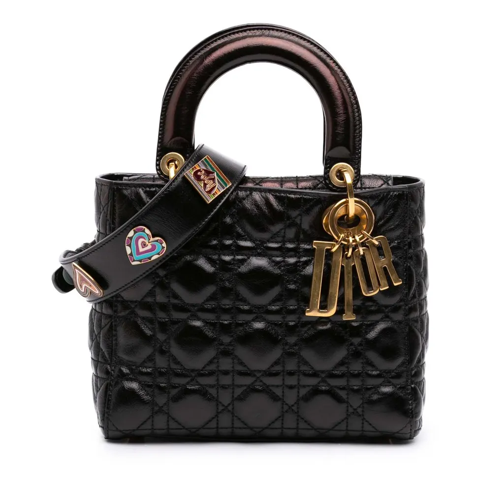 Dior Small Crinkled Patent Cannage My ABCDior Lady Dior Black Leather Very good - Front View