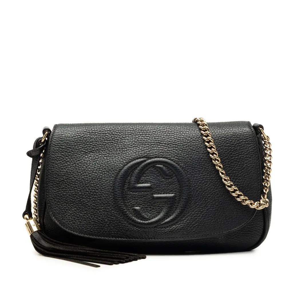 Gucci Medium Calfskin Soho Chain Flap Crossbody Black Leather Very good - Front View