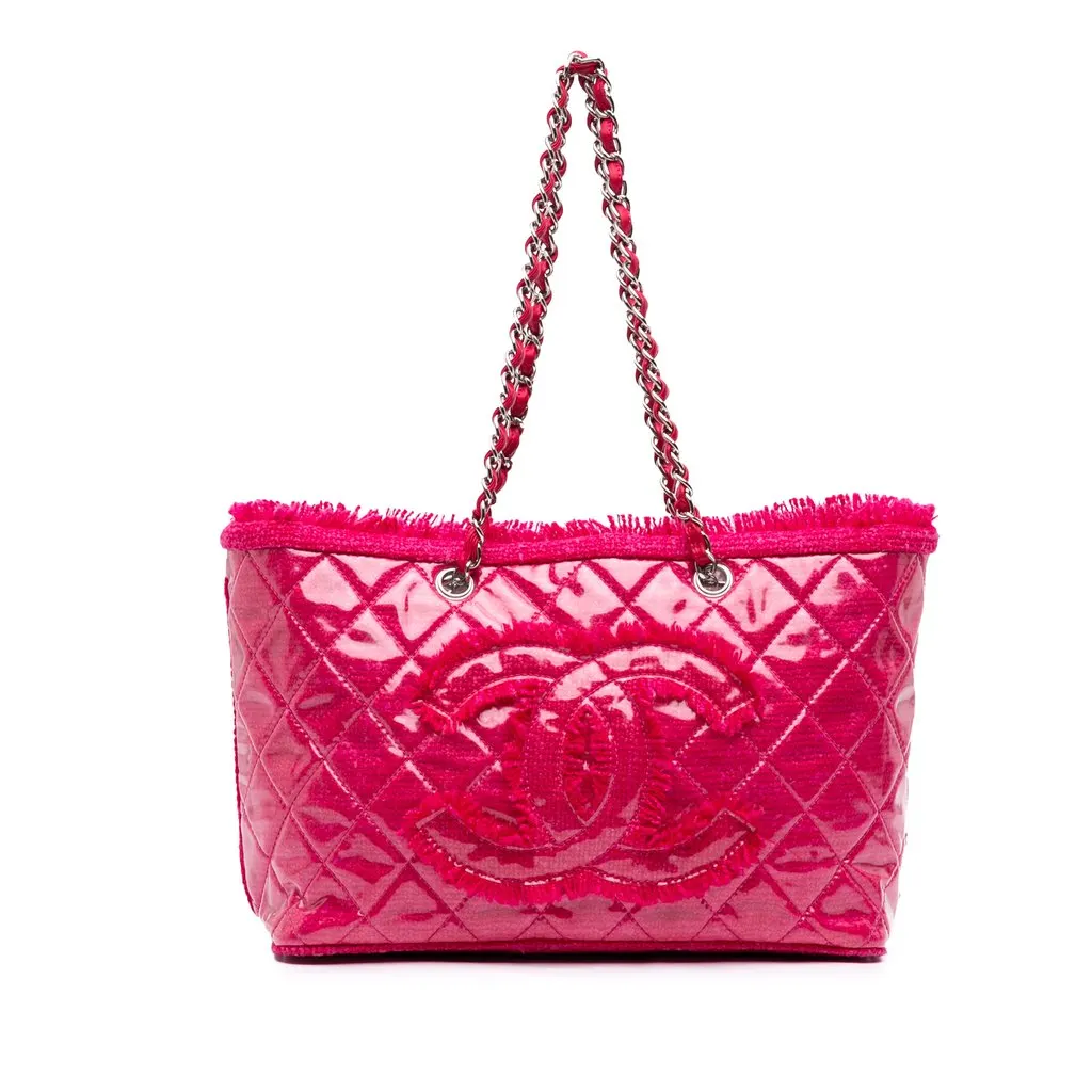 Chanel Quilted Tweed PVC Funny Tote Pink Plastic Good - Front View