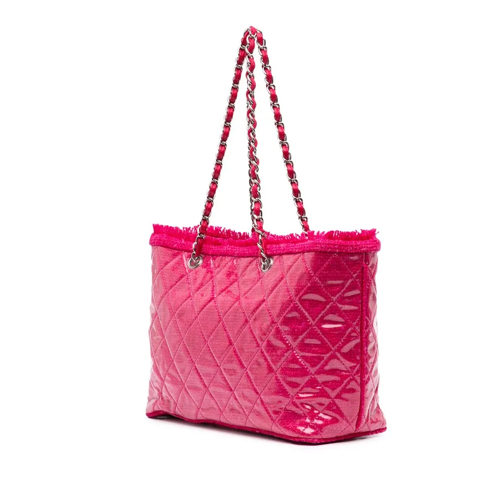 Chanel Quilted Tweed PVC Funny Tote Pink Plastic Good - Back View
