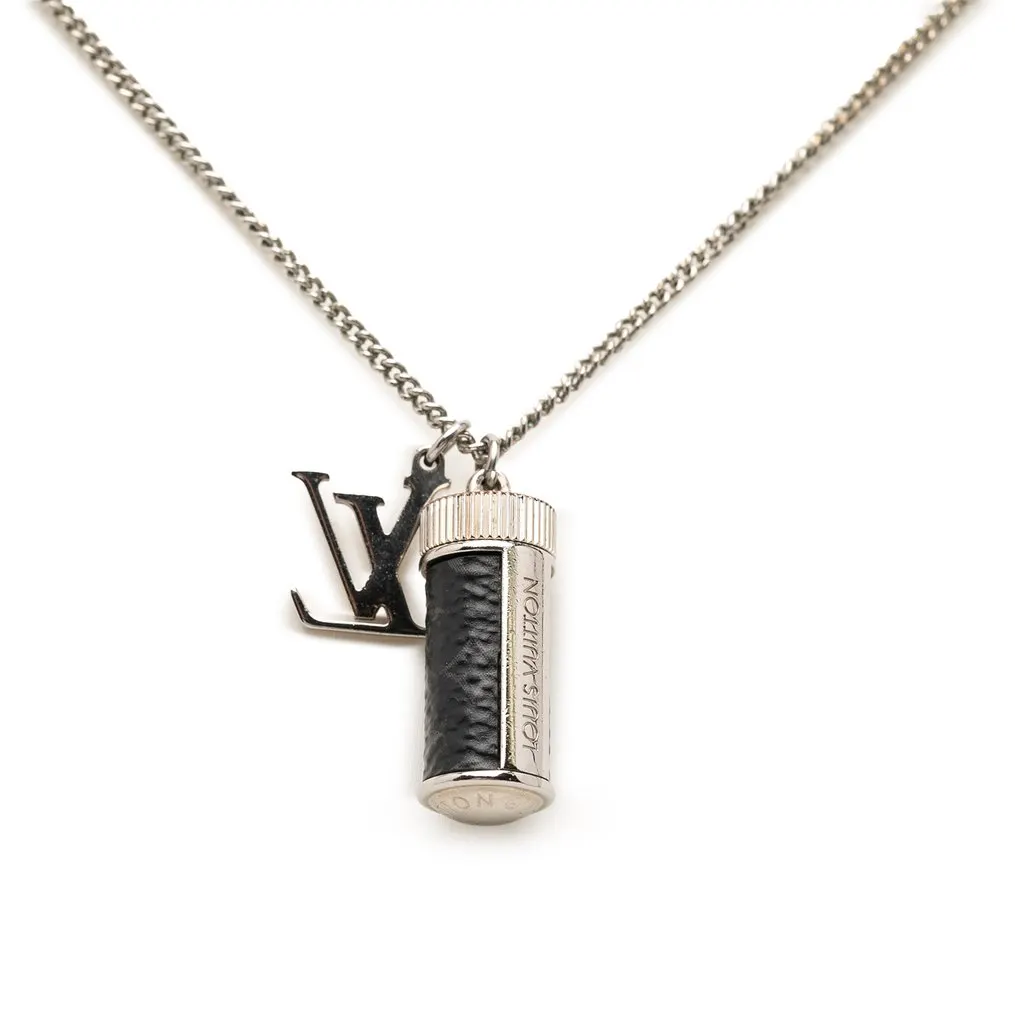 Louis Vuitton Brass Monogram Eclipse Charms Necklace Silver Metal Very good - Back View