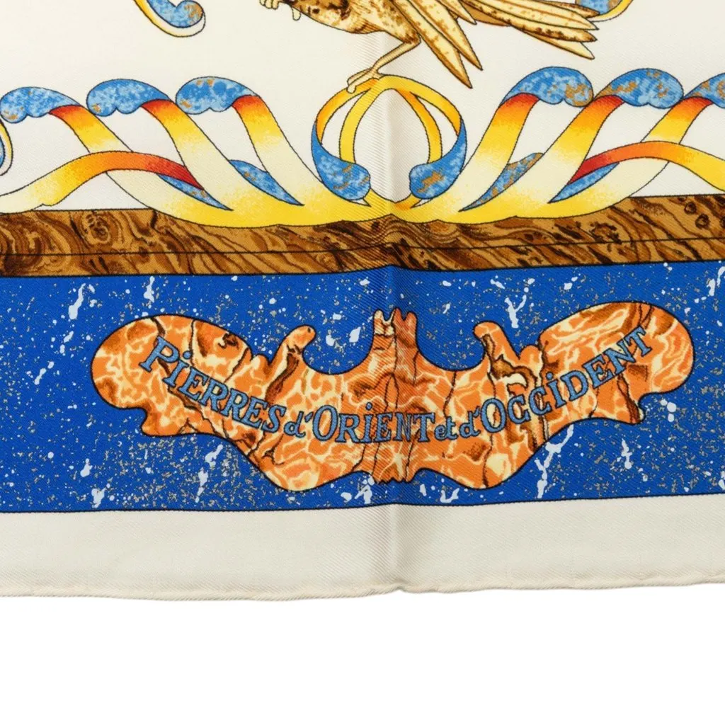 Hermès Pierres d Orient et d Occident Silk Scarf 90 White Very good - Inside View