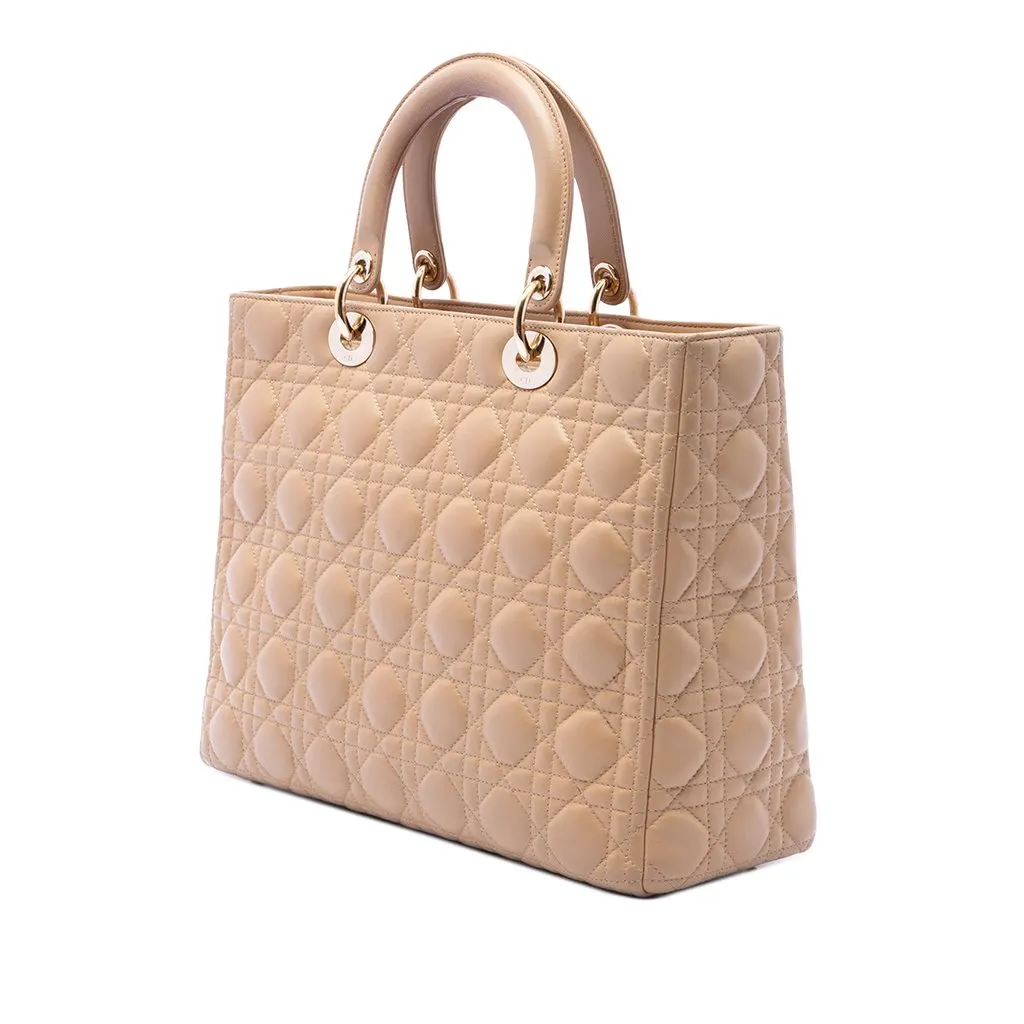 Dior Large Lambskin Cannage Lady Dior Beige Leather Very good - Back View