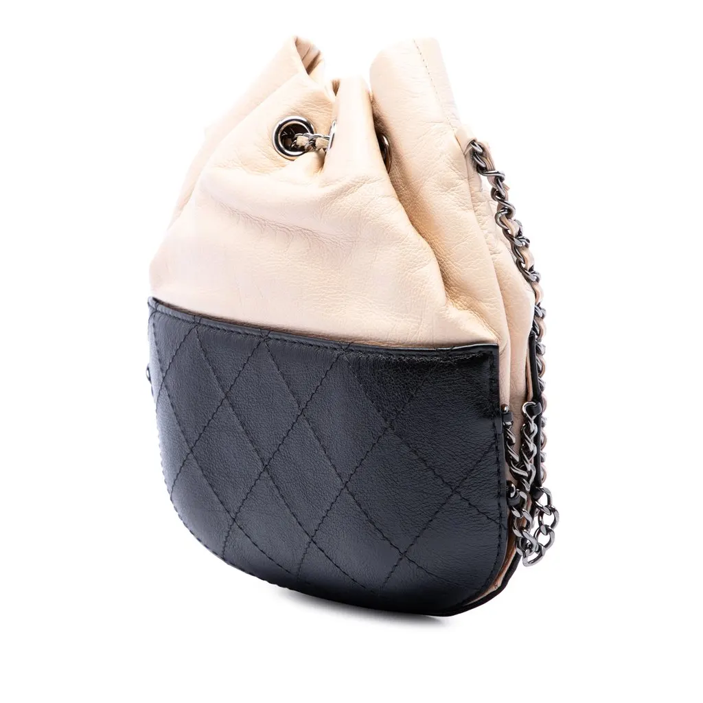 Chanel Small Bicolor Quilted Calfskin Gabrielle Bucket Bag Beige Leather Very good - Back View