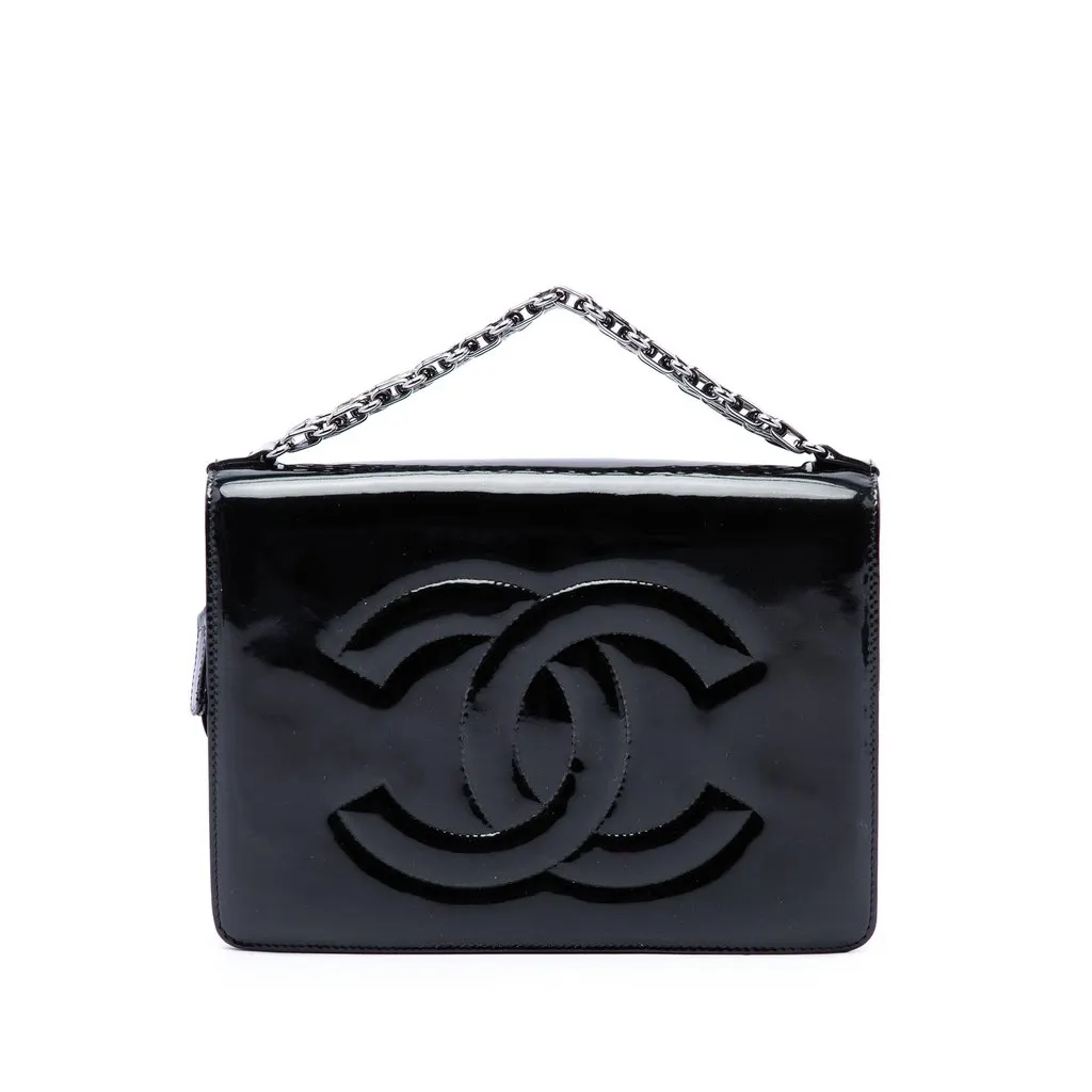 Chanel Mini CC Patent Clutch With Chain Black Leather Very good - Front View