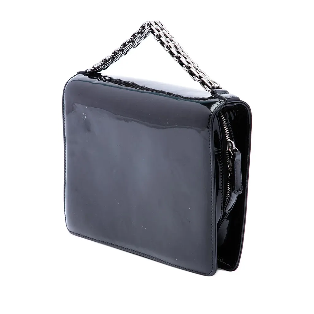Chanel Mini CC Patent Clutch With Chain Black Leather Very good - Back View