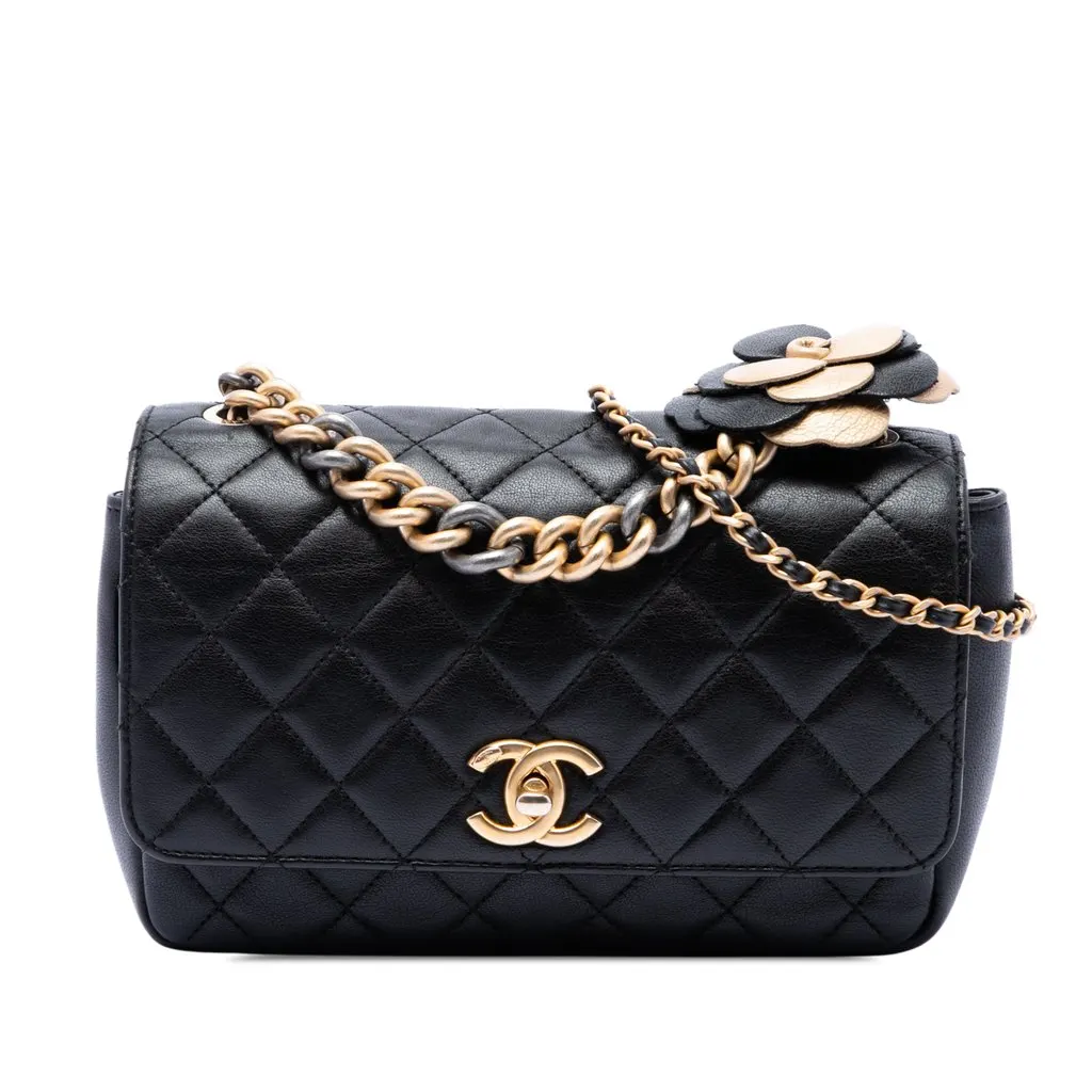 Chanel Medium Quilted Lambskin Private Affair Camellia Flap Black Leather Very good - Front View