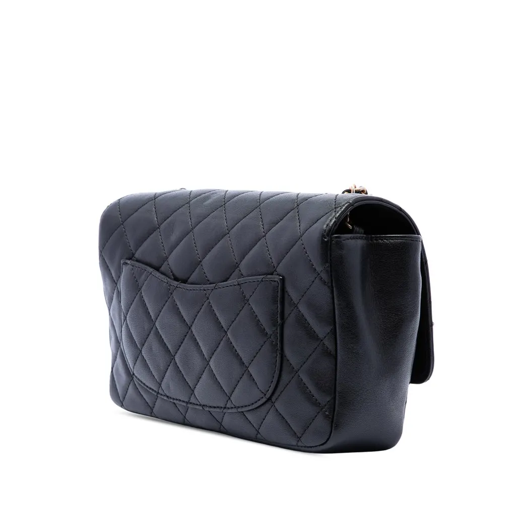 Chanel Medium Quilted Lambskin Private Affair Camellia Flap Black Leather Very good - Back View