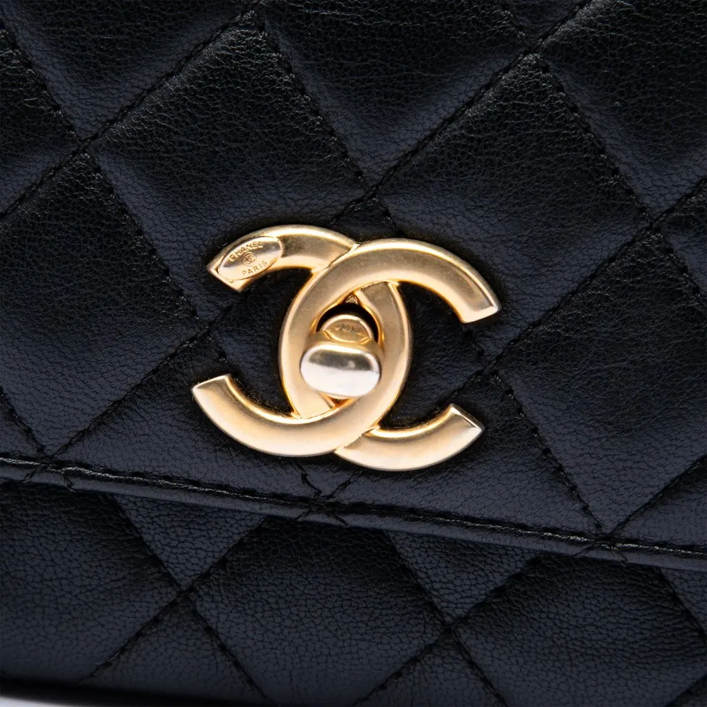 Chanel Medium Quilted Lambskin Private Affair Camellia Flap Black Leather Very good - Box View