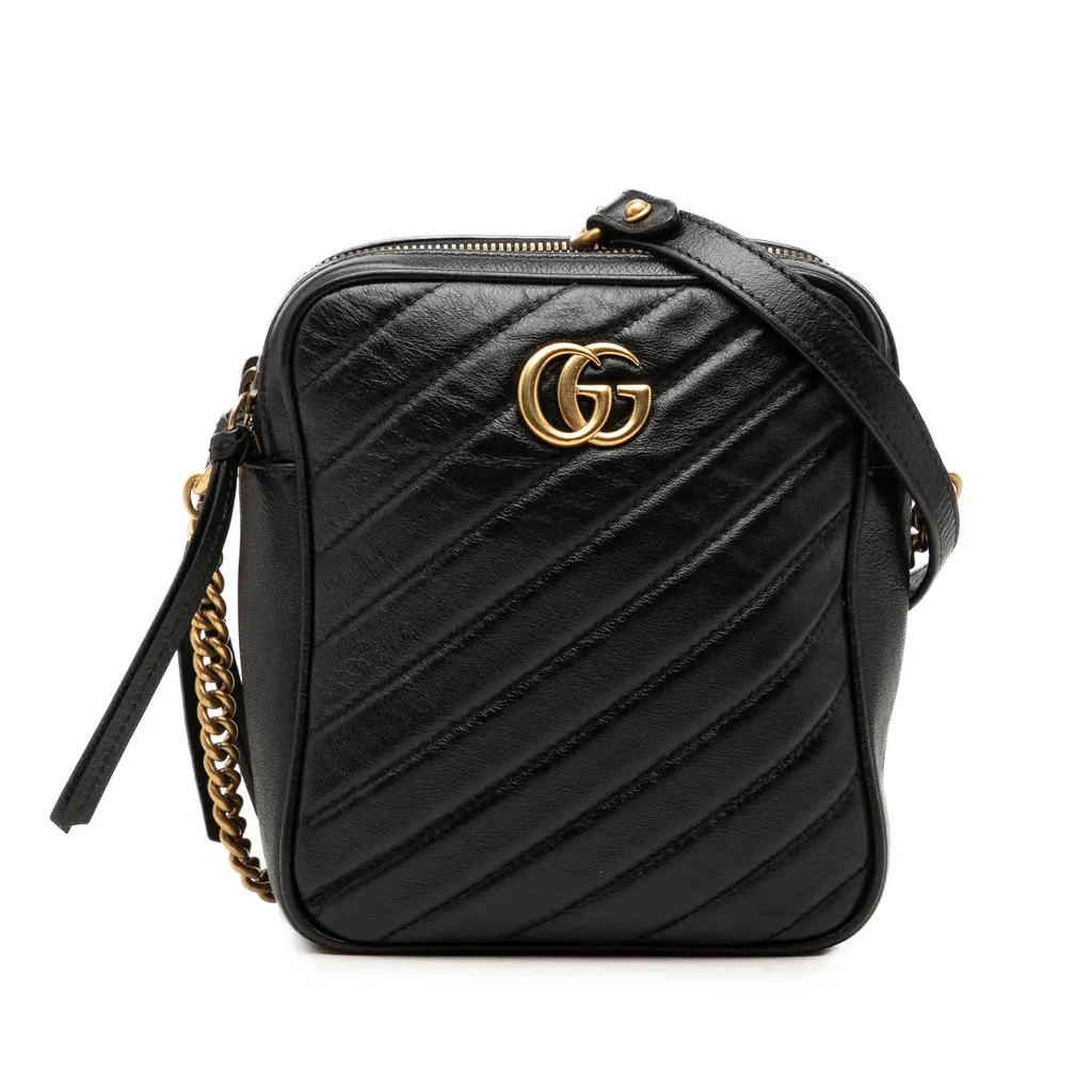 Gucci GG Marmont Matelasse Leather Double Zip Crossbody Black Leather Very good - Front View
