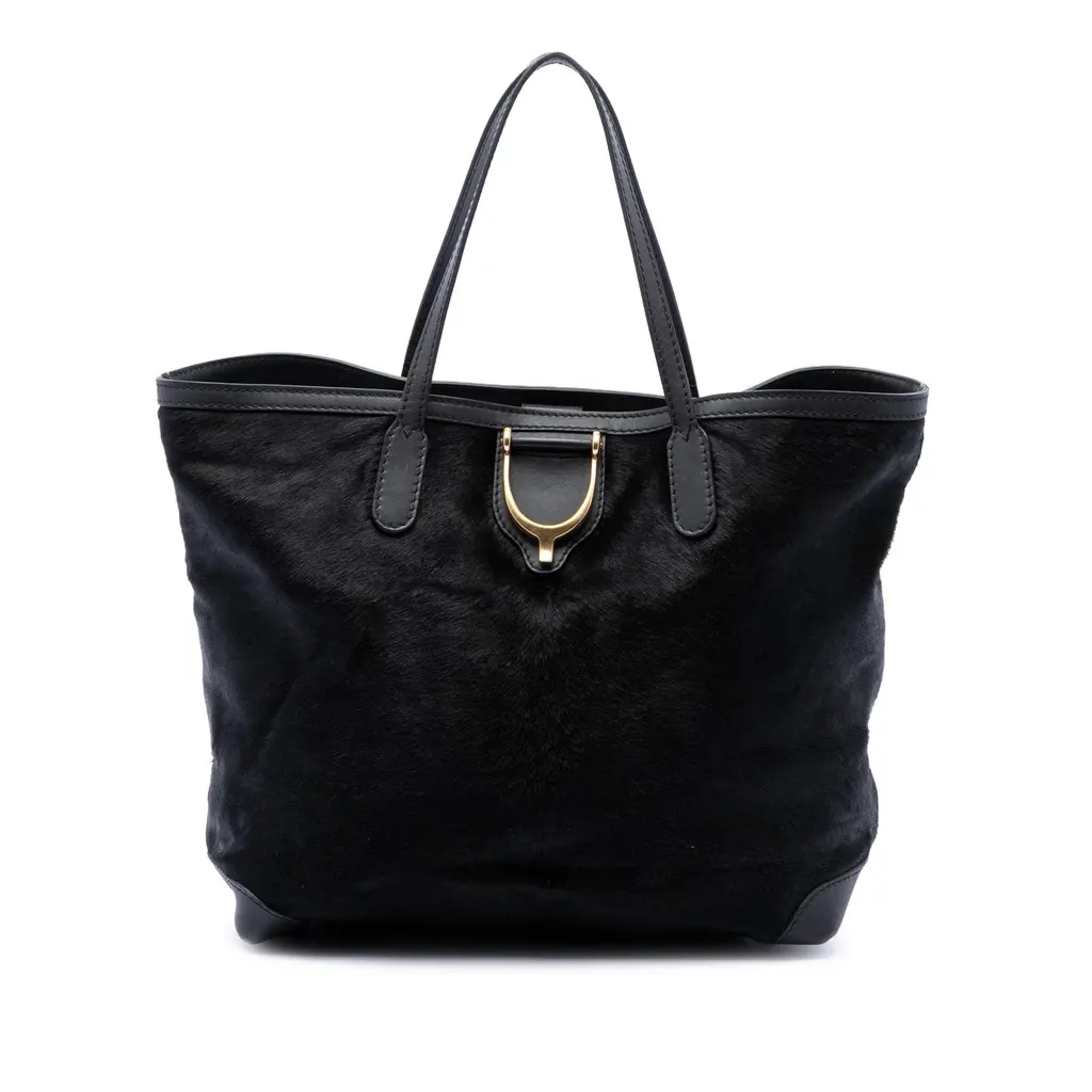 Gucci Pony Hair Stirrup Tote Black Very good - Front View