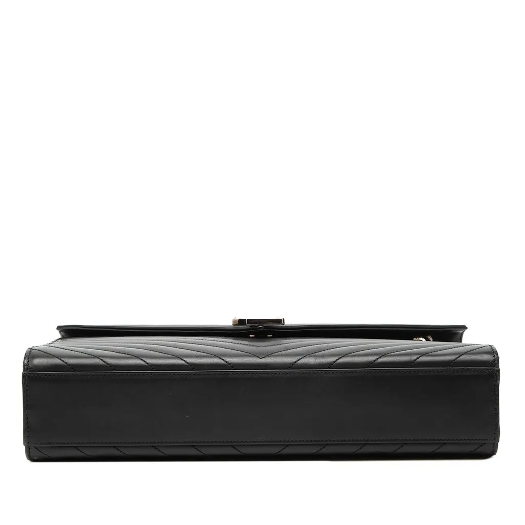 Saint Laurent Large Calfskin Chevron Monogram Envelope Bag Black Leather Good - Inside View