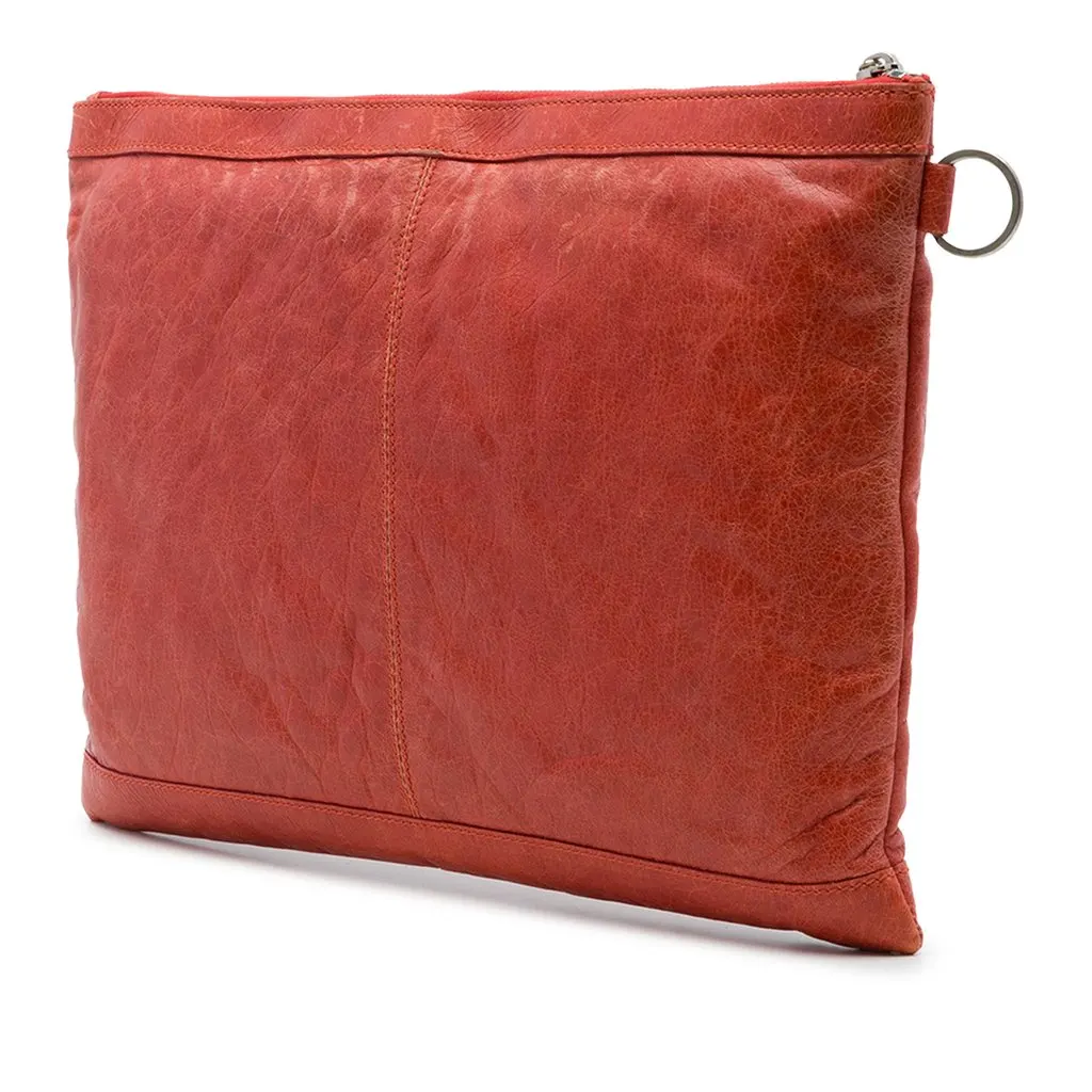 Balenciaga Lambskin Motocross Classic Clip Clutch L Orange Leather Very good - Back View