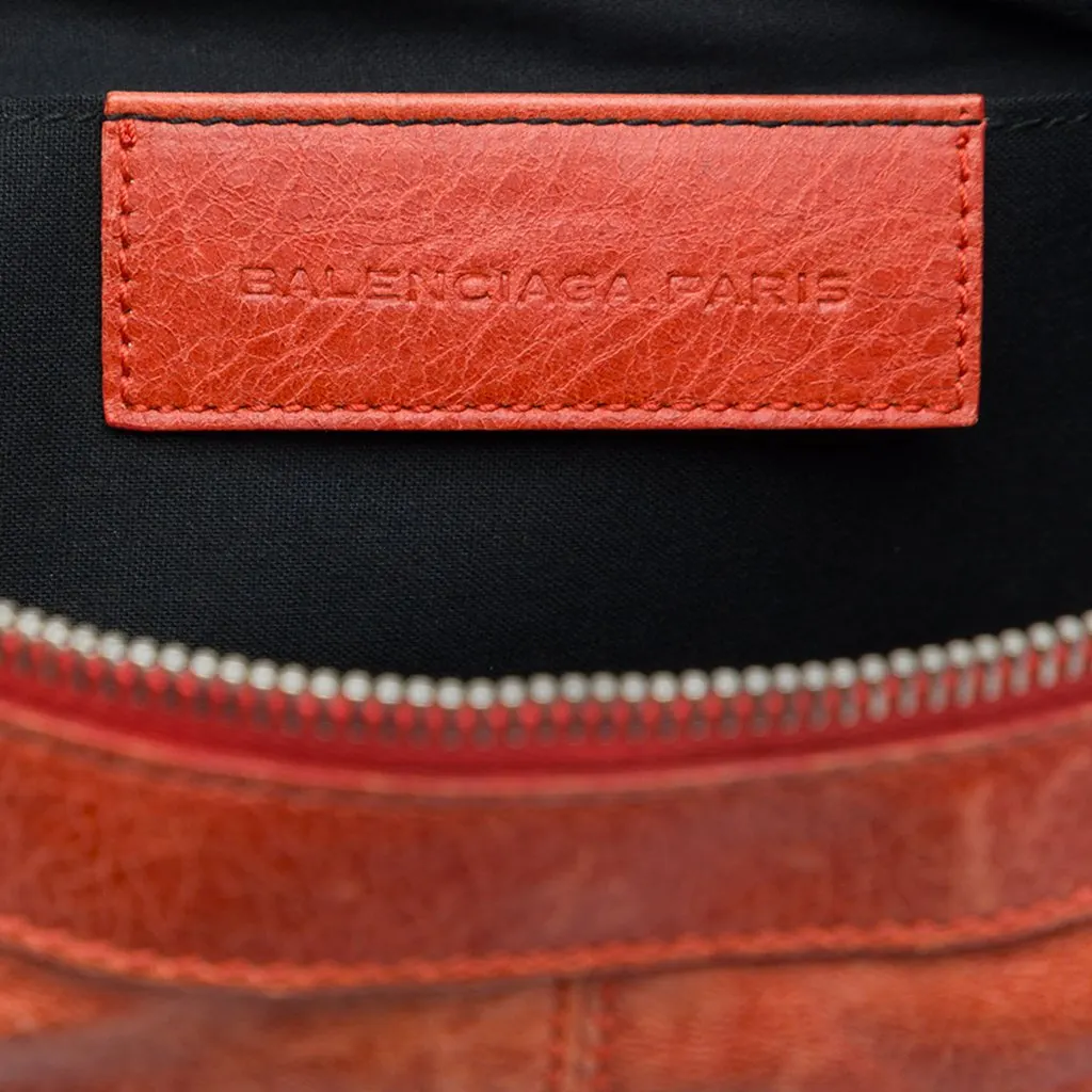 Balenciaga Lambskin Motocross Classic Clip Clutch L Orange Leather Very good - Box View
