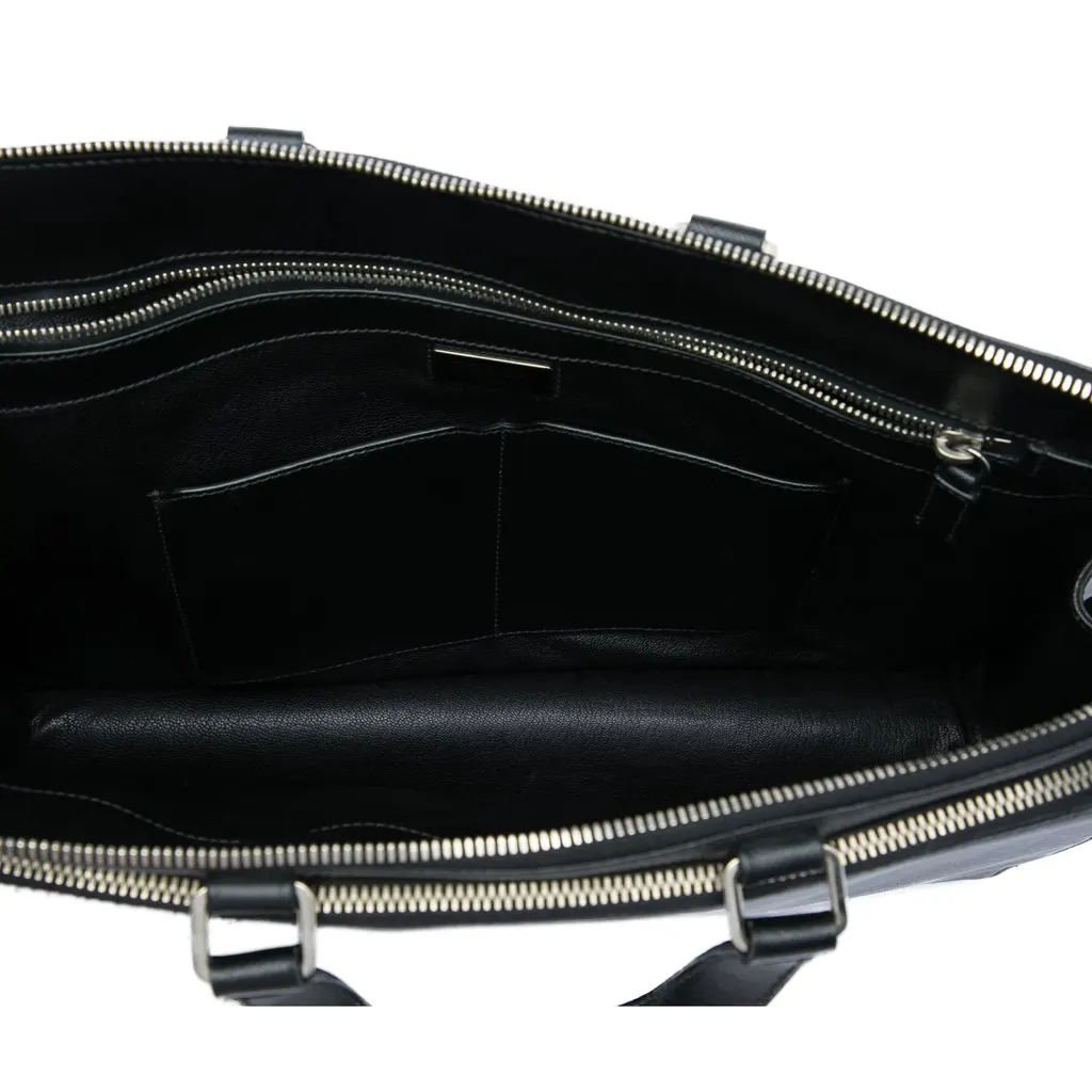 Prada Saffiano Cuir Travel Front Zip Pocket Briefcase Black Leather Very good - Model View