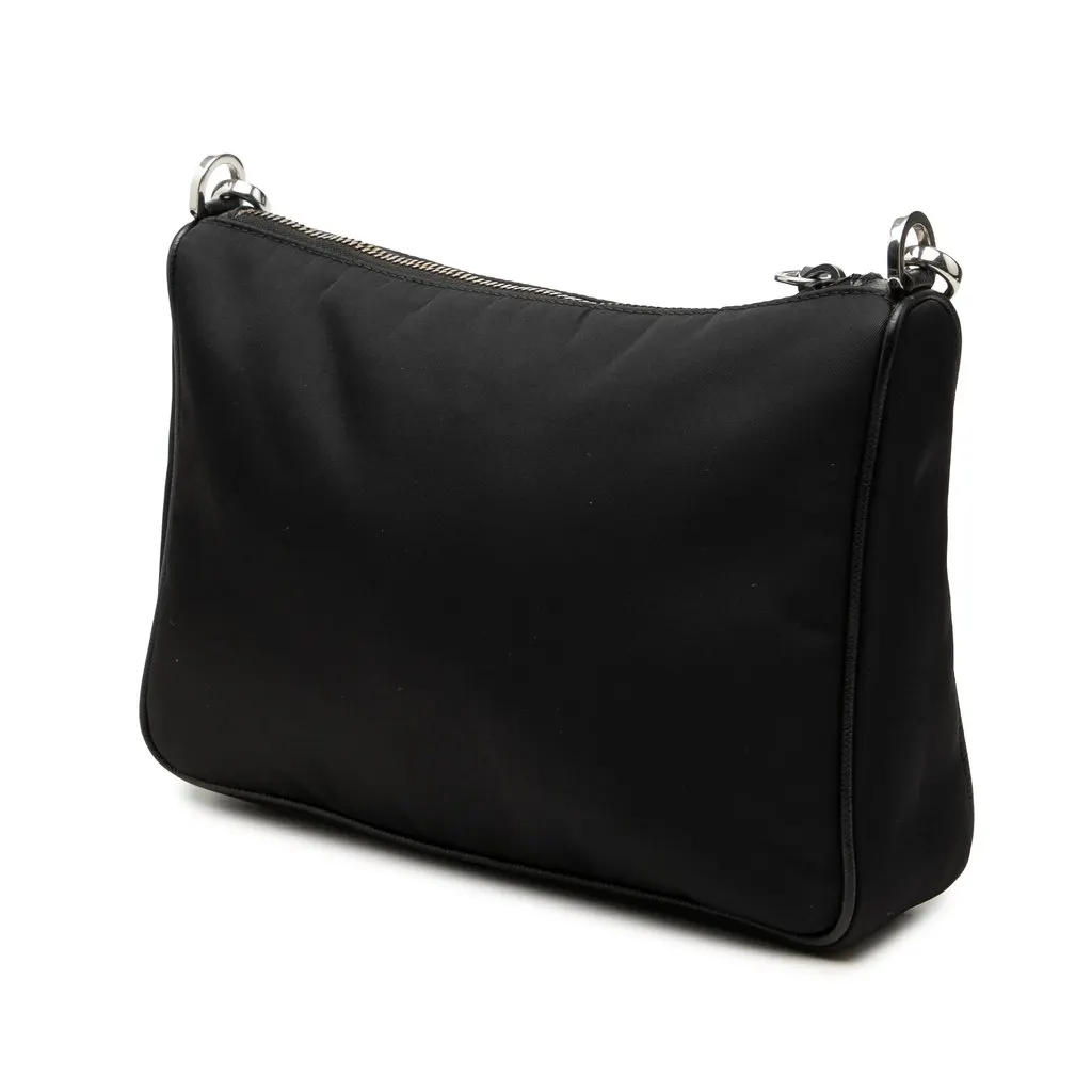 Prada Saffiano Trimmed Re Nylon Zip Top Crossbody Black Polyamide Good - Back View