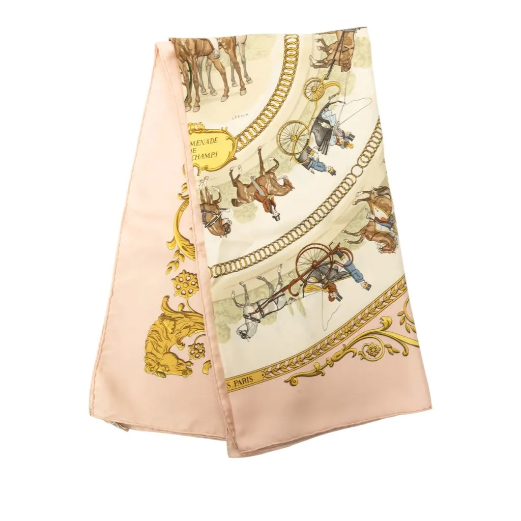 Hermès La Promenade de Longchamps Silk Scarf 90 Pink Good - Front View