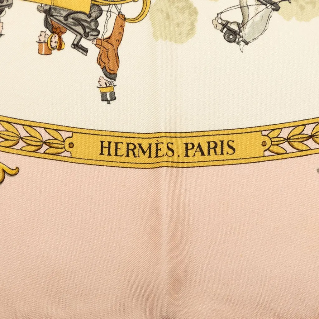 Hermès La Promenade de Longchamps Silk Scarf 90 Pink Good - Model View