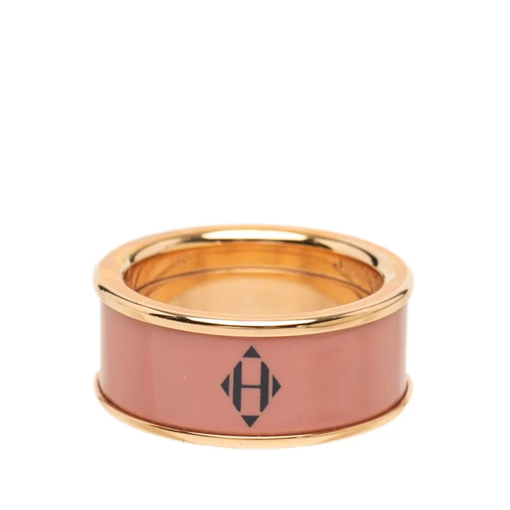 Hermès Medium Gold Plated Enamel H Diamant Uni Ring Pink Enamel Very good - Front View