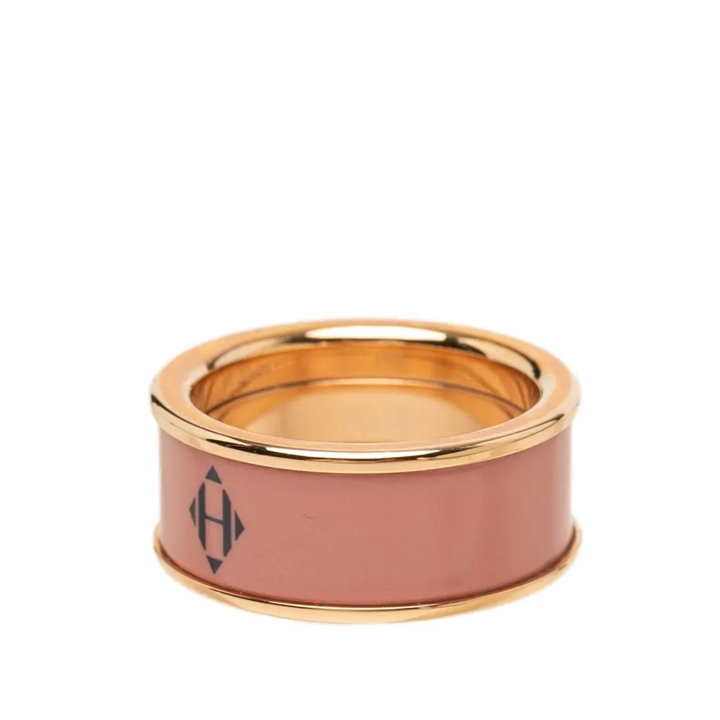 Hermès Medium Gold Plated Enamel H Diamant Uni Ring Pink Enamel Very good - Back View